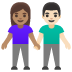 👩🏽‍🤝‍👨🏻 woman and man holding hands: medium skin tone, light skin tone display on Google